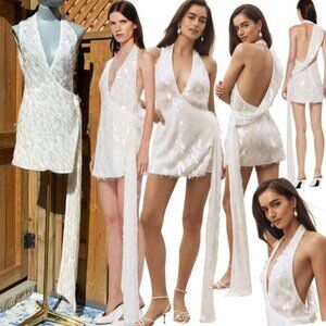🆕 MISHA COLLECTION 🧿 NWOT The Sapphire Sequins Mini Dress, Ivory Sz S US 4